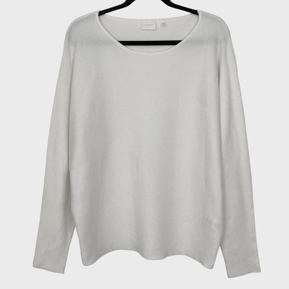 Cyrus White Waffle Knit Scoop Neck Sweater